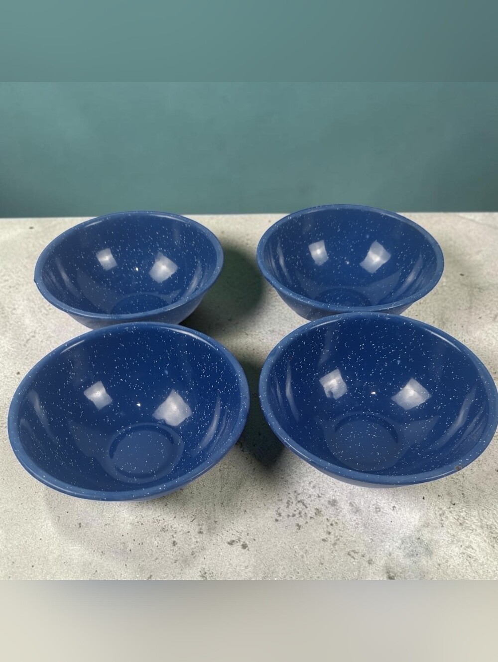 Vintage Blue Speckled Enamel 6” Bowls Set Of 4 Enamelware Camping Cookware
